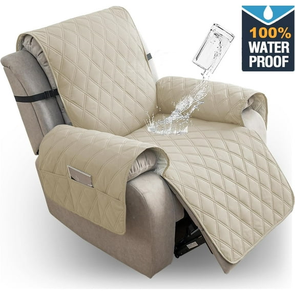 100% Waterproof Recliner Chair Cover - Non-Slip Granules, Elastic Band, Perfect Fit for Reclining Chairs (Beige, 23")