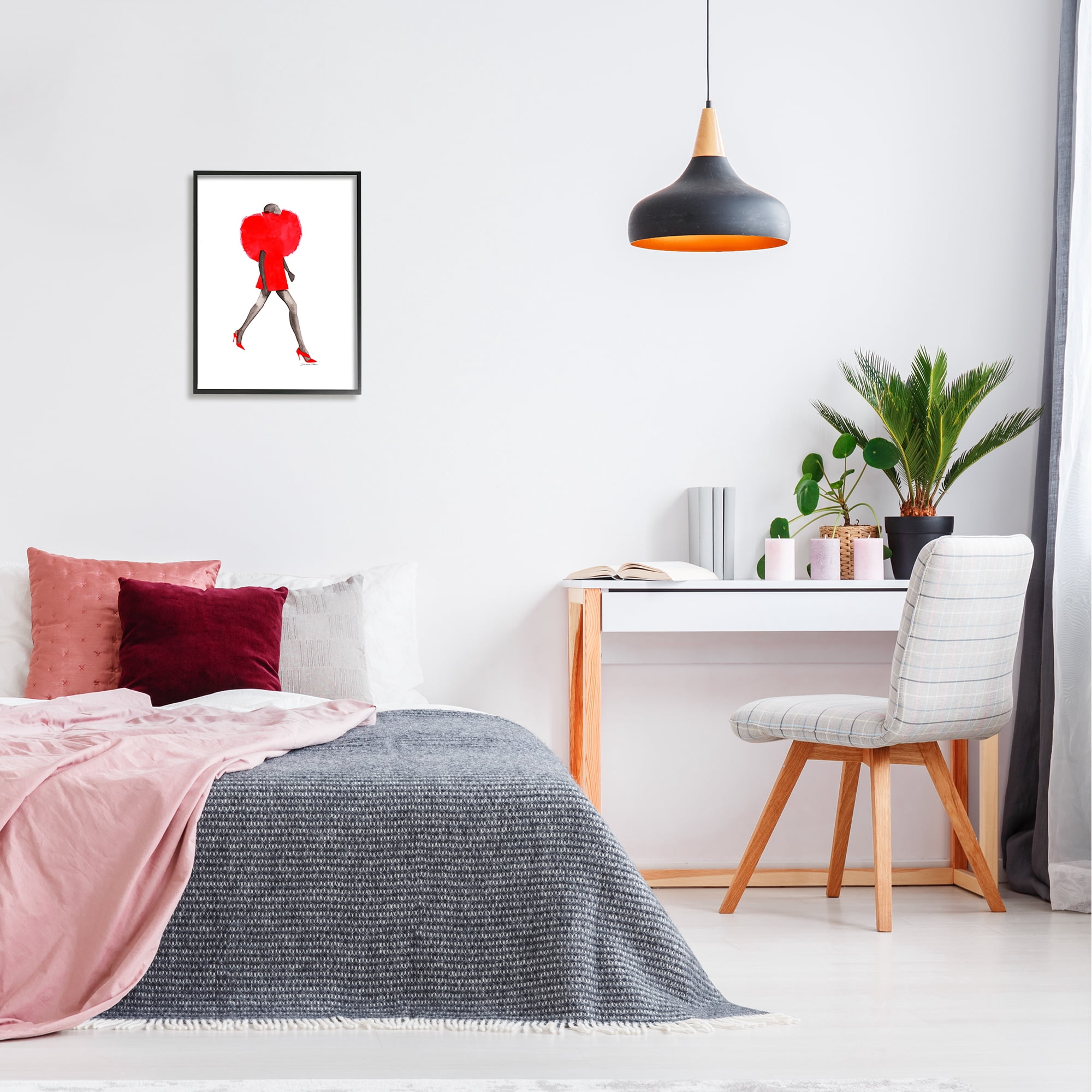 Stupell Industries Red Fashion Pose Beauty & Fashion Painting Black Framed Art Print Wall Art, 16 x 20