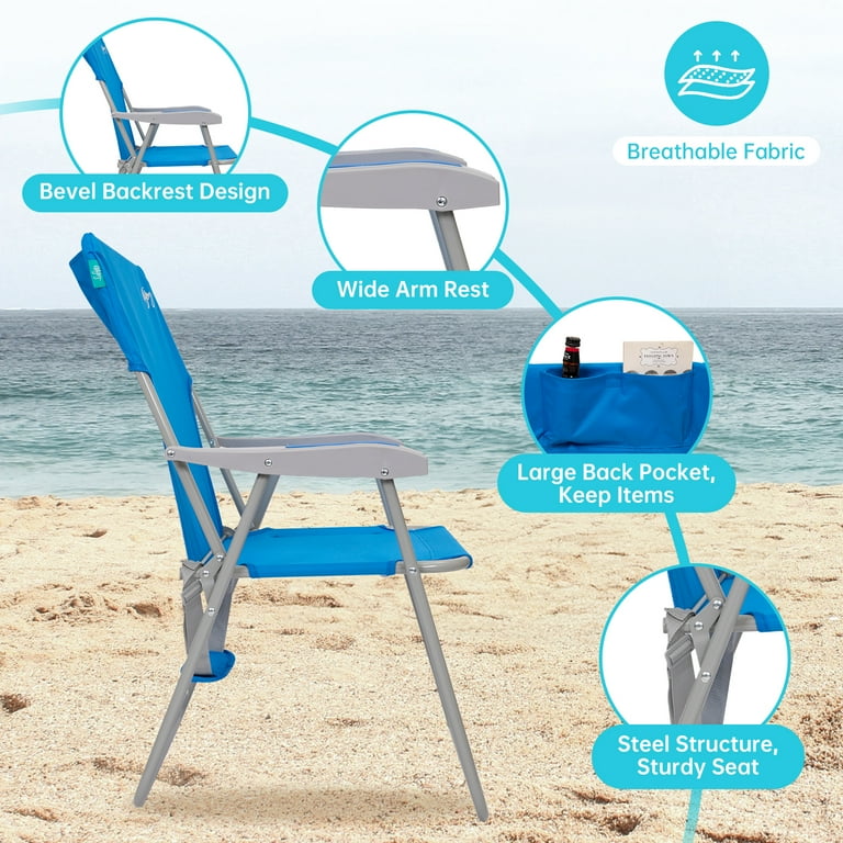 WEJOY Folding Backpack Beach Chair, High Back Beach Chairs for
