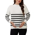 thumbnail image 1 of Suéteres de maternidad para mujeres, camisetas de manga larga, con abertura lateral, rayas, tejido acanalado, cuello simulado, pulóver para el embarazo, XL, blanco, 1 of 6