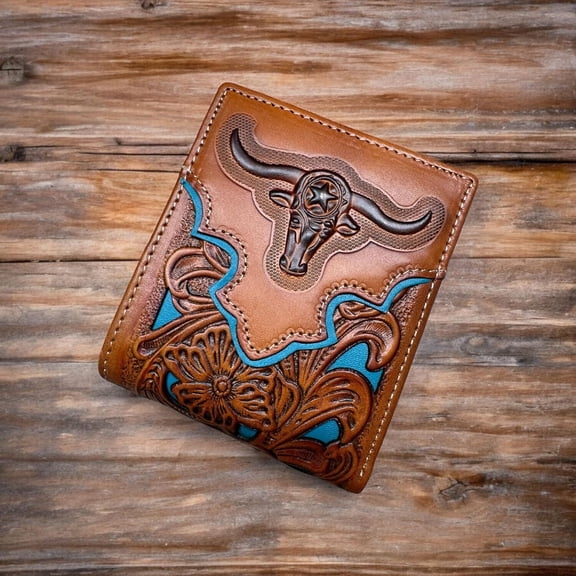 Floral Leather Longhorn Embossed Wallet