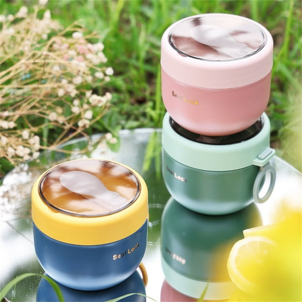 Gobelet à Soupe Micro-ondes 600ml Acier Inoxydable Avec Couvercle & Cuillère - Portable Anti-Fuite