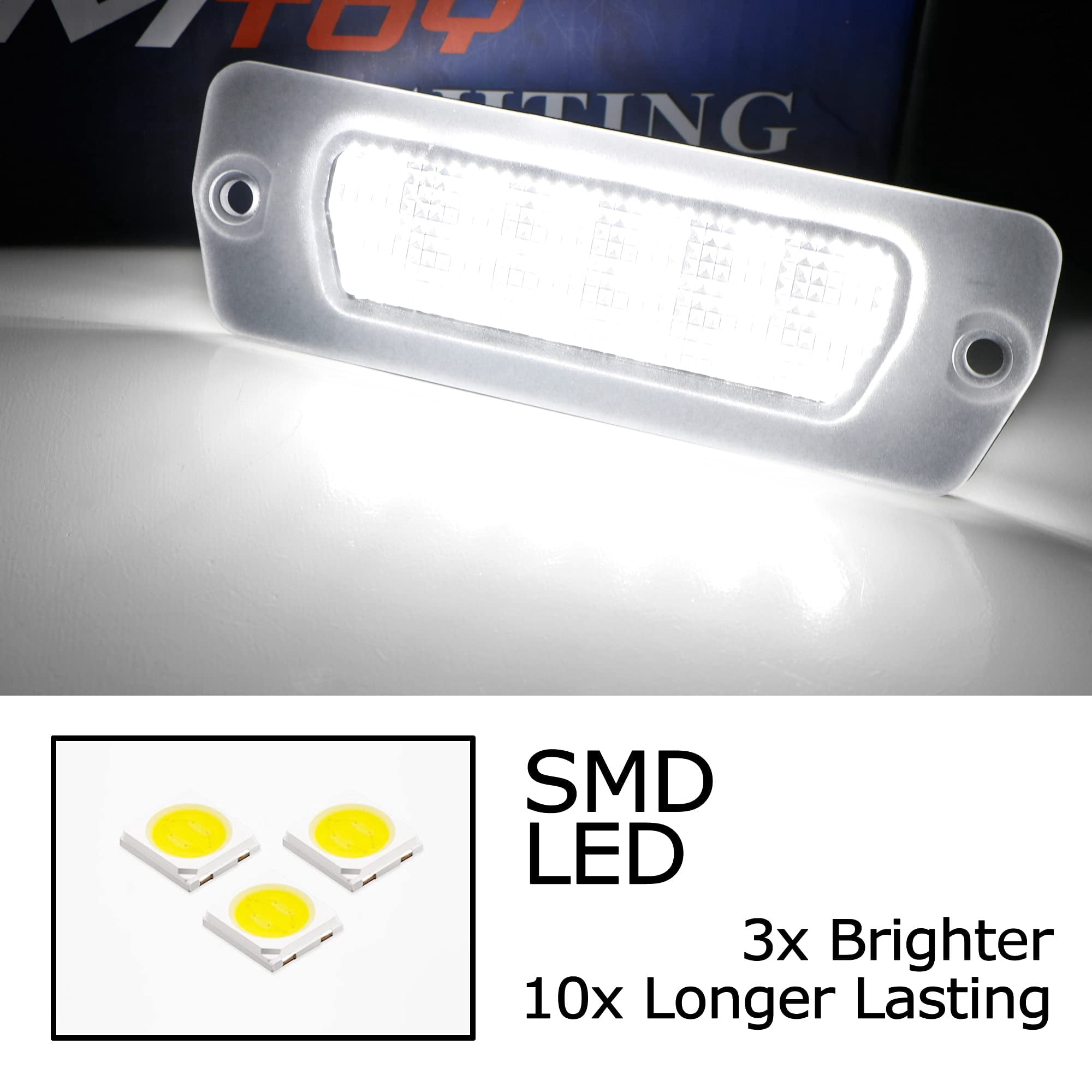 OEM-Fit White 18-SMD Full LED License Plate Light Assembly For Maserati 4200 GT Coupe/Spyder, GranTurismo, Replace OEM Incandescent Lamps