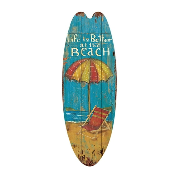 Summer Beach Surfing Wooden Door Sign - 45x16x0.5cm, Back Hook, Home/Bar/Front Door Decor, Gift for Friends