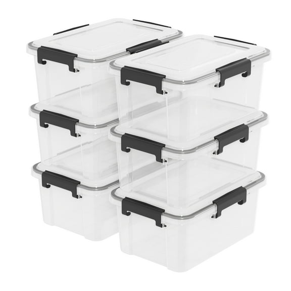 Nihenok Set of 6 12 Quart Plastic Stackable Storage Bins with Gasket Seal Lids, Watertight Storage Container, Clear Latch Box Tote