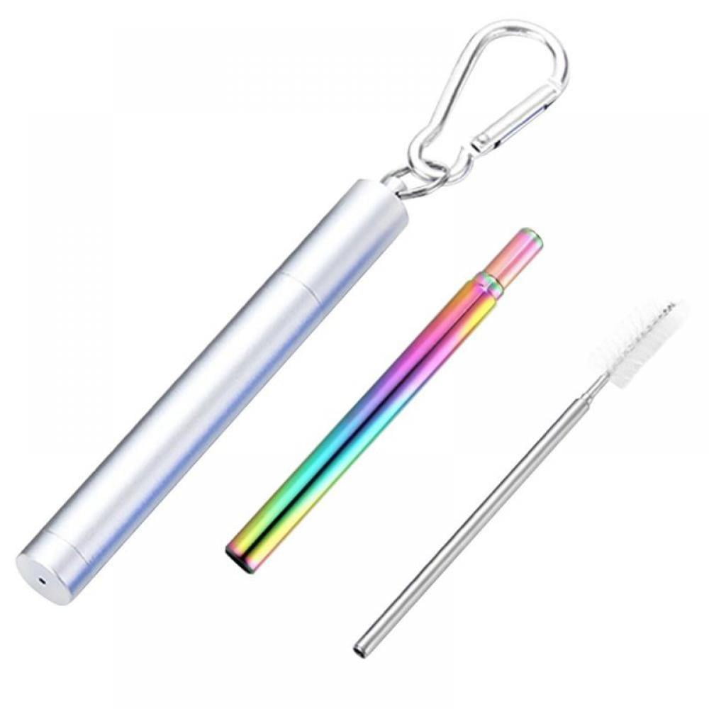 Telescopic Collapsible Straw Collapsible Reusable Metal Straw With Keychain Hole