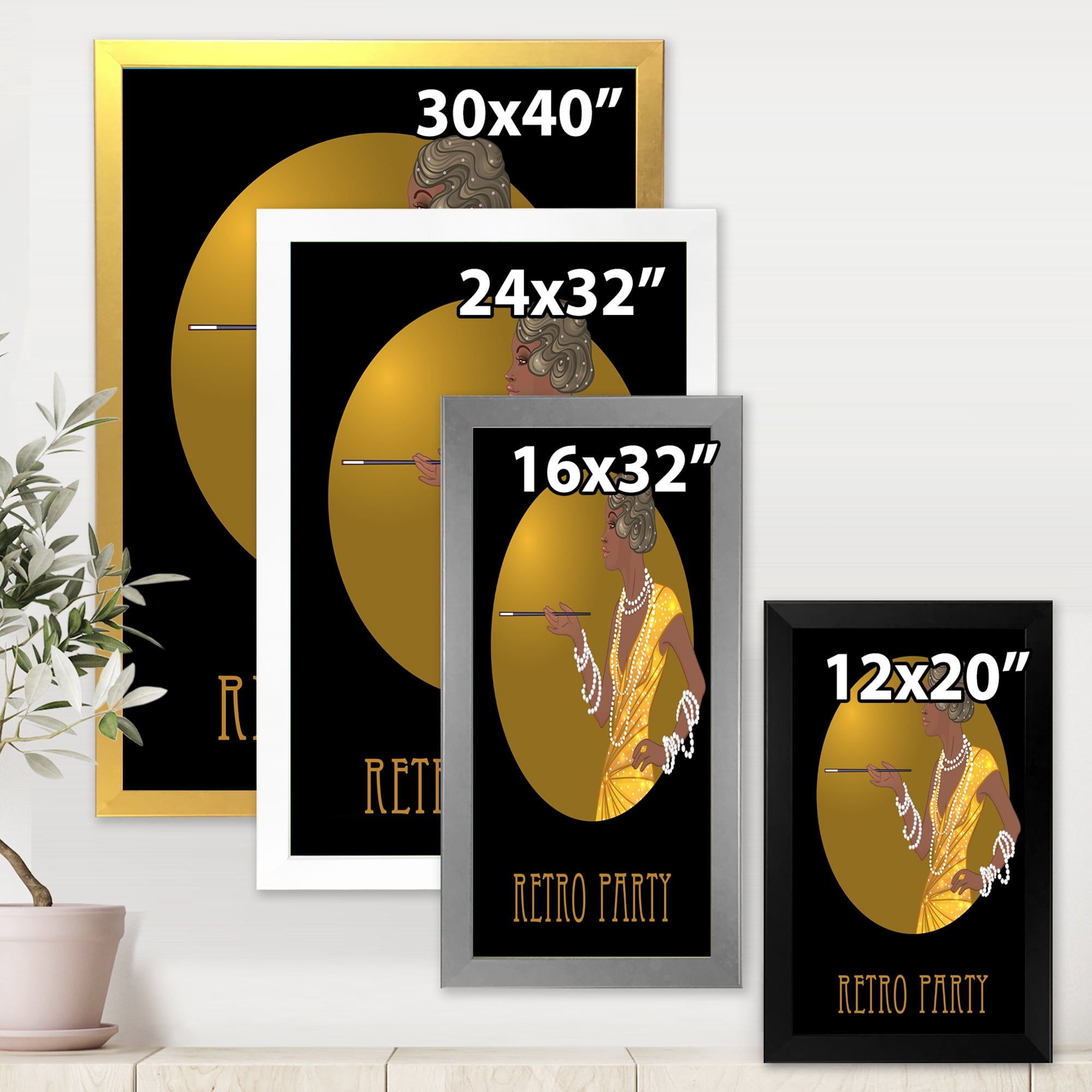 Designart 'Retro Fashion Glamour Afro American Woman' Modern Framed Art Print