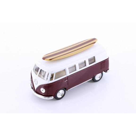 1962 Volkswagen Classic Bus w/ Surfboard, Burgundy - Kinsmart 5060DS1 - 1/32 scale Diecast Car