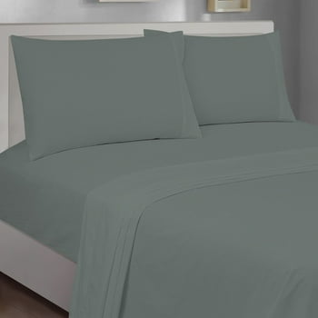 Mainstays 300TC Cotton Rich Percale Easy Care Bed Sheet Set,Pillow Cases,Queen(2 Count),Grey
