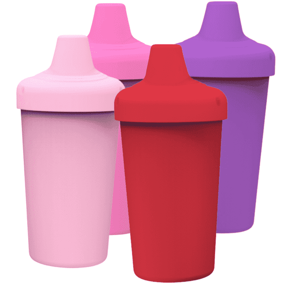 Spill Proof Sippy Cups for Toddlers 1-3 Years - Bite Resistant & BPA Free Training Toddler Cups for Girls, 10 Oz, 4 Pack Set - Pink, Red & Purple