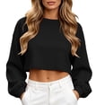 thumbnail image 2 of Women's Plus Size Corduroy Long Sleeve Crew Neck Top Cropped Loose Casual, 2 of 9