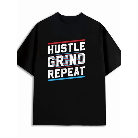 Greenink Hustle Grind Repeat men's 180G Cotton black Retro Unisex Shirt Cotton tshirts Casual Unisex Shirt Graphic tshirts Vintage Unisex Shirt Graphic Tee tshirts