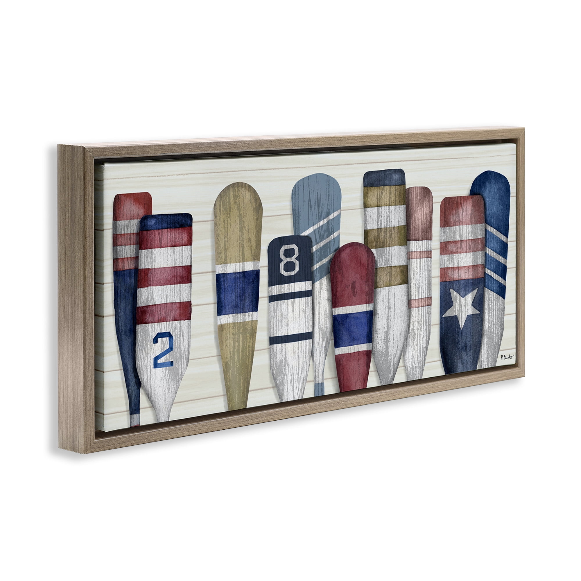 Stupell Industries Port Oars Vintage Americana Patterns Nature Painting Brown Floater Framed Canvas Art Print Wall Art, 25 x 11