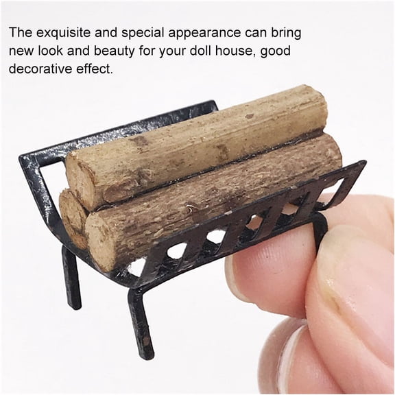 KONTONTY Small Firewood Rack Model Iron 1 Set Black Doll House Accessory