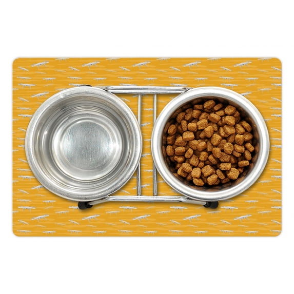 Sky Pet Mat for Food and Water, Flying Drones with 4 Propellers and Mounted Camera Modern Technology, Non-Slip Rubber Mat for Dogs and Cats, 18" X 12", by Ambesonne