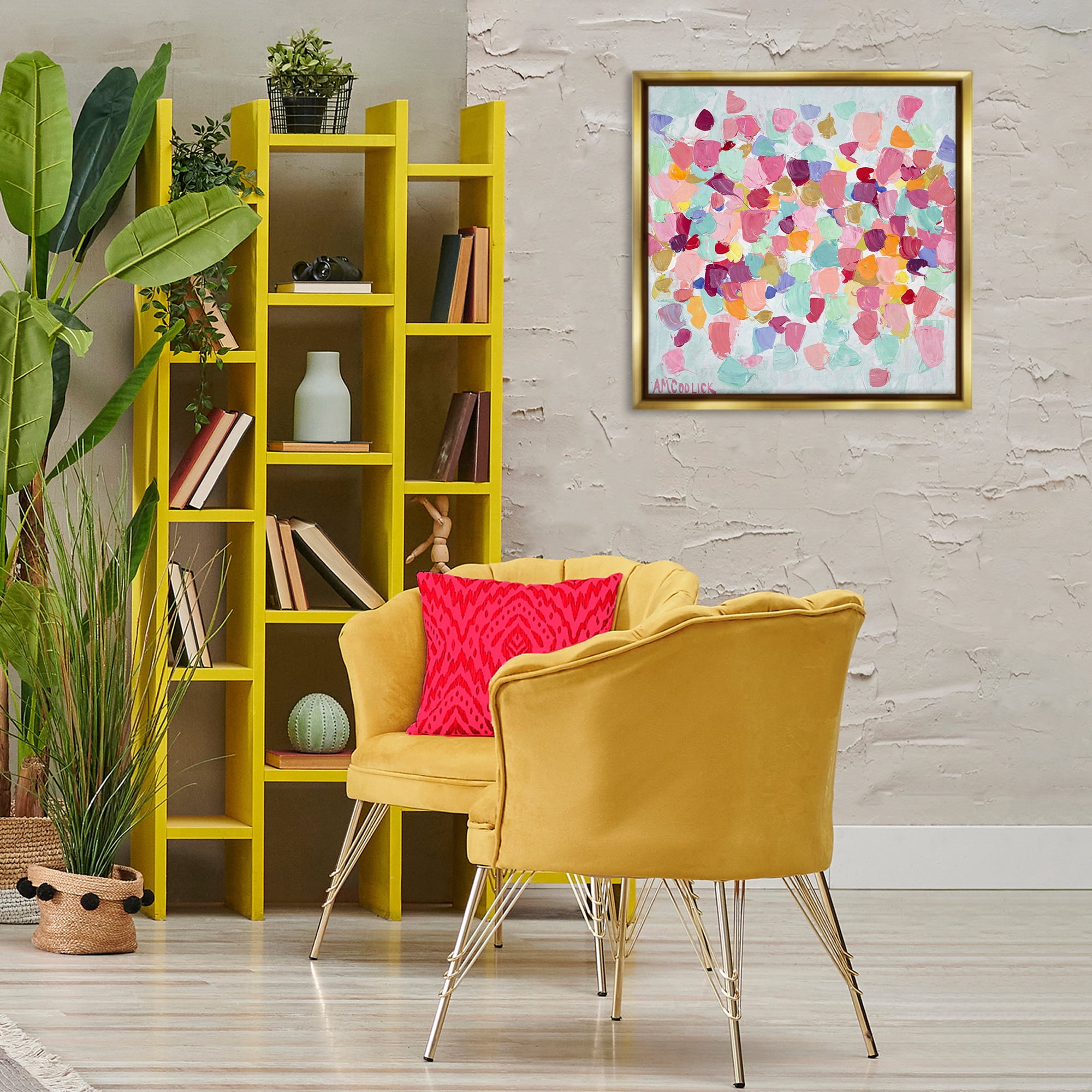 Stupell Industries Pastel Hue Splotches Abstract Painting Gold Floater Framed Canvas Art Print Wall Art, 25 x 25