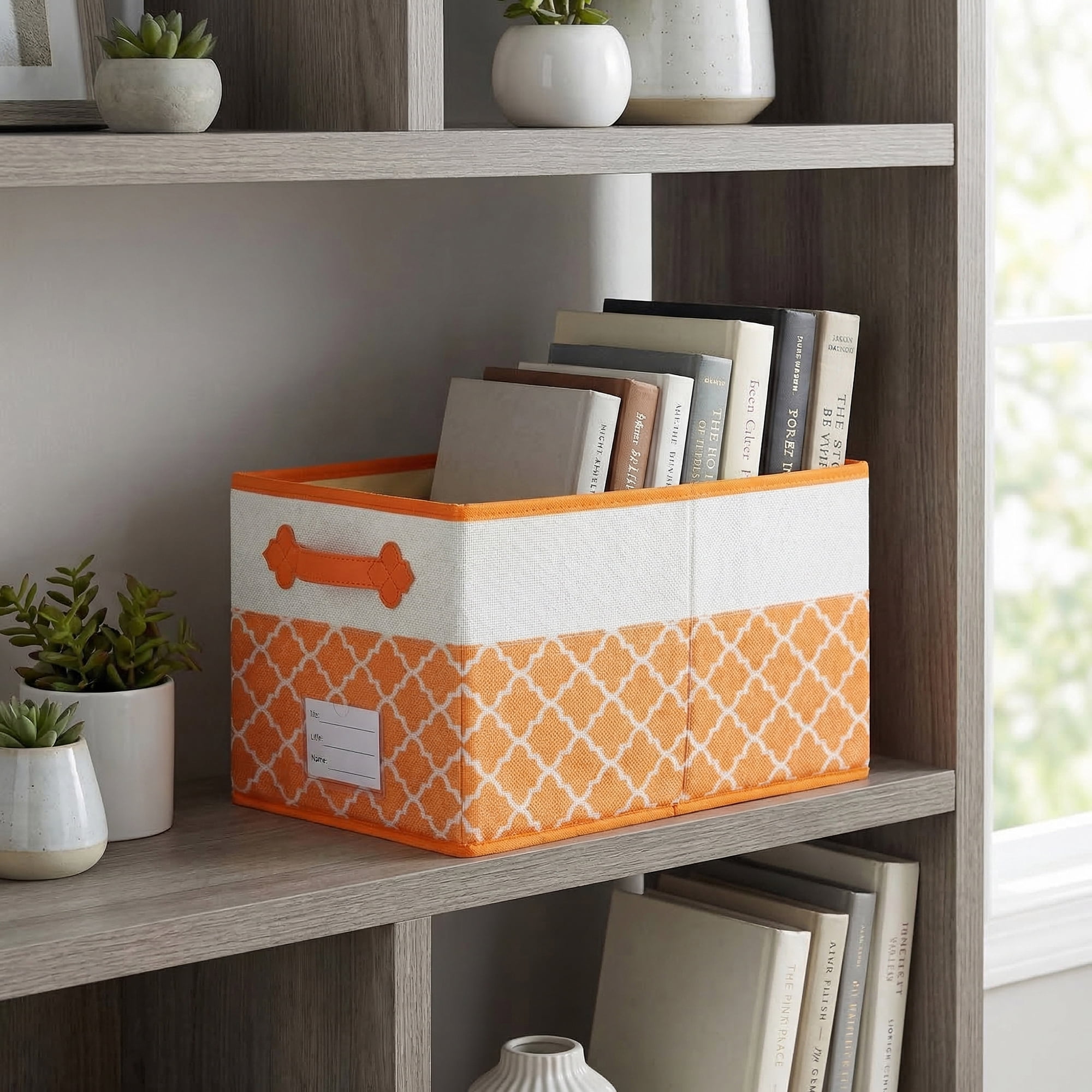 Unique Bargains Storage Basket with Handle for Organizing Objects Orange 15"x9.8"x8.3"