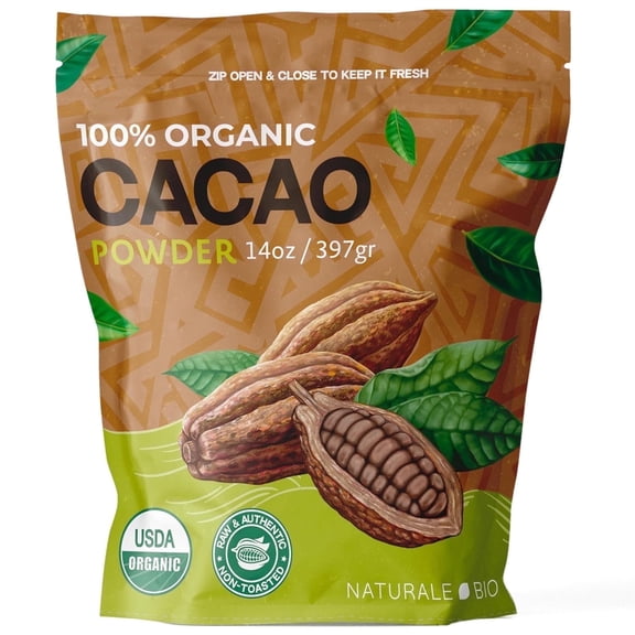NaturaleBio Organic Cacao Powder – Unsweetened Cocoa Powder, 14 oz, Gluten-Free & Vegan