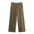 thumbnail image 3 of HH TRAF Pantalones de cintura alta con cremallera y bolsillos laterales decorados para mujer, pantalones holgados de lino de verano para mujer, 3 of 5