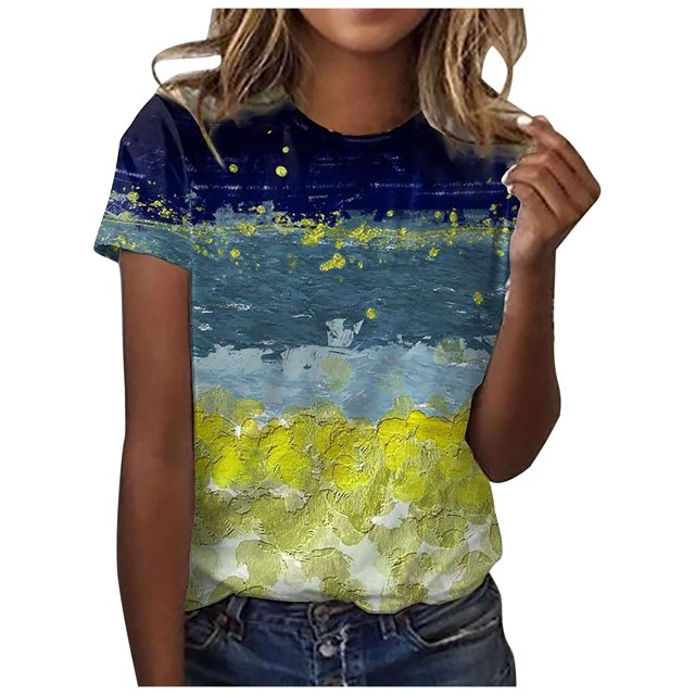 Pompotops Blouse Décontractée Ample pour Femme, Mode, Imprimée, Col Rond, T-Shirt, Chemises, Blouse, T-Shirt Imprimé, Liquidation