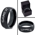 thumbnail image 4 of Tungsten Gamer Typography Writing Band Ring 8mm Men Women Comfort Fit Black Dome Brushed Polished, 4 of 4
