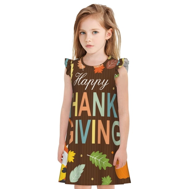 Balery Happy Thanksgiving With Gnome Camisón de princesa para niñas, pijama de algodón con mangas abullonadas, suave y bonito.-Large