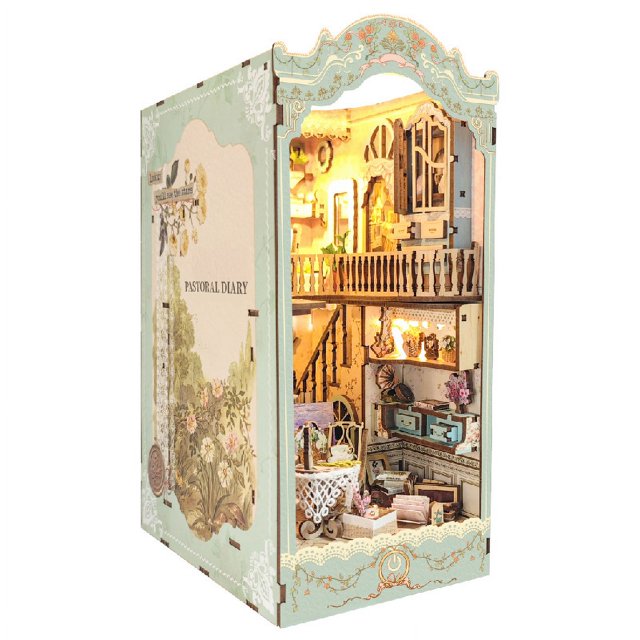 Diario pastoral de cabaña de bricolaje vacío de ballena, soporte de libro tridimensional 3D ensamblado a mano, modelo de decoración de escritorio, juguete, regalo de cumpleaños