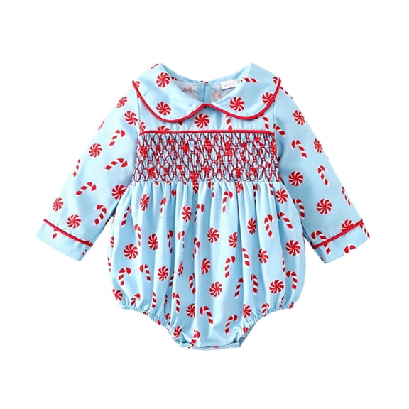 RMGVDSD My First Christmas Baby Girl Outfit Cute Printed Long Sleeve Bubble Romper Peter Pan Collar Bodysuit Infant Bodysuits Onesies 3-6 Months