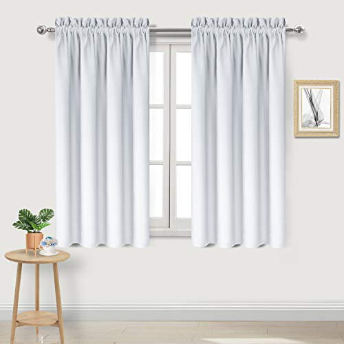 Dwcn Blackout Curtains Room Darkening Thermal Insulated Bedroom Curtains Window Treatments 42 X 45 Inches Long Set Of 2 Greyish White Rod Pocket Drapes Walmart Com Walmart Com