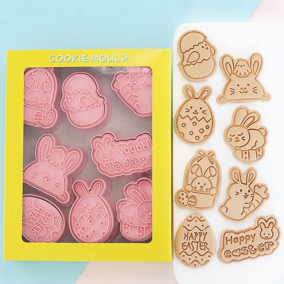 Juego de 8 Moldes para Galletas de Pascua con Forma de Conejito. Incluye Utensilios para Hornear Fondant.