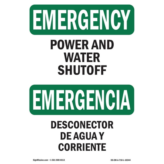 OSHA EMERGENCY Sign - Power And Water Shutoff | Plastic Sign | Protect Your Business, Construction Site, Warehouse & Shop Area | Made in the USA