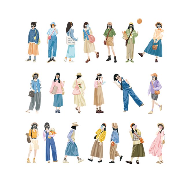 40 pegatinas con figuras de niña, pegatinas para álbumes de recortes de bricolaje con temática de niña para diarios, cuadernos, fundas de teléfono, botellas de agua, Walk Alone