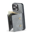 thumbnail image 6 of ELEHOLD Case for iPhone 15, Faux Leather TPU Back Shockproof Anti-Scratch Flip Stand Magnetic Datachable Card Cash Slots Wallet Case, Gray, 6 of 6