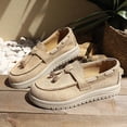 thumbnail image 5 of Womens Khaki Faux Suede Platform Tassel Loafers Slip-On Comfortable Casual Chunky Lug Sole Round Toe Penny Moccasin Shoes,Size 9, 5 of 9