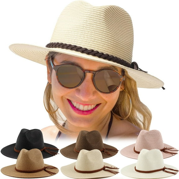 Sun Hats for Women Summer Wide Brim UV UPF 50  Panama Fedora Foldable Packable Straw Beach Hat