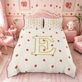 thumbnail image 3 of Meiyoeat Cute Strawberry Initial E Bedding, Gold Stripe Print Duvet Cover Full for Bedroom,3pcs,No Comforter, 3 of 6