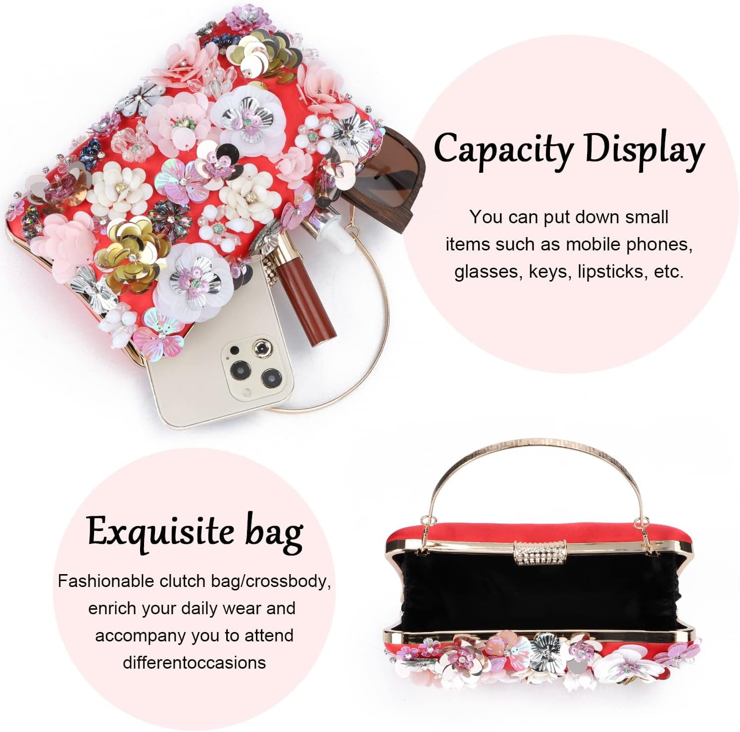 Women Elegance Floral Evening Clutch Purse Bags Flowers Beads Wedding Tote Bags Bride Shoulder Handbags