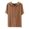 thumbnail image 3 of Women's Casual Hooded Pullover Top Short Sleeve Round Neck Solid Color Loose Fit Lightweight Summer Fashion Vacation Shirt Blouse | CSEONE,Khaki L, 3 of 9