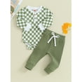 thumbnail image 4 of Wassery Newborn Baby Boys Girl Clothes 3M 6M 12M 18M 24M Long Sleeve Checkerboard Print Romper + Pants Set 2Pcs Infant Boys Girl Fall Winter Outfits, 4 of 8