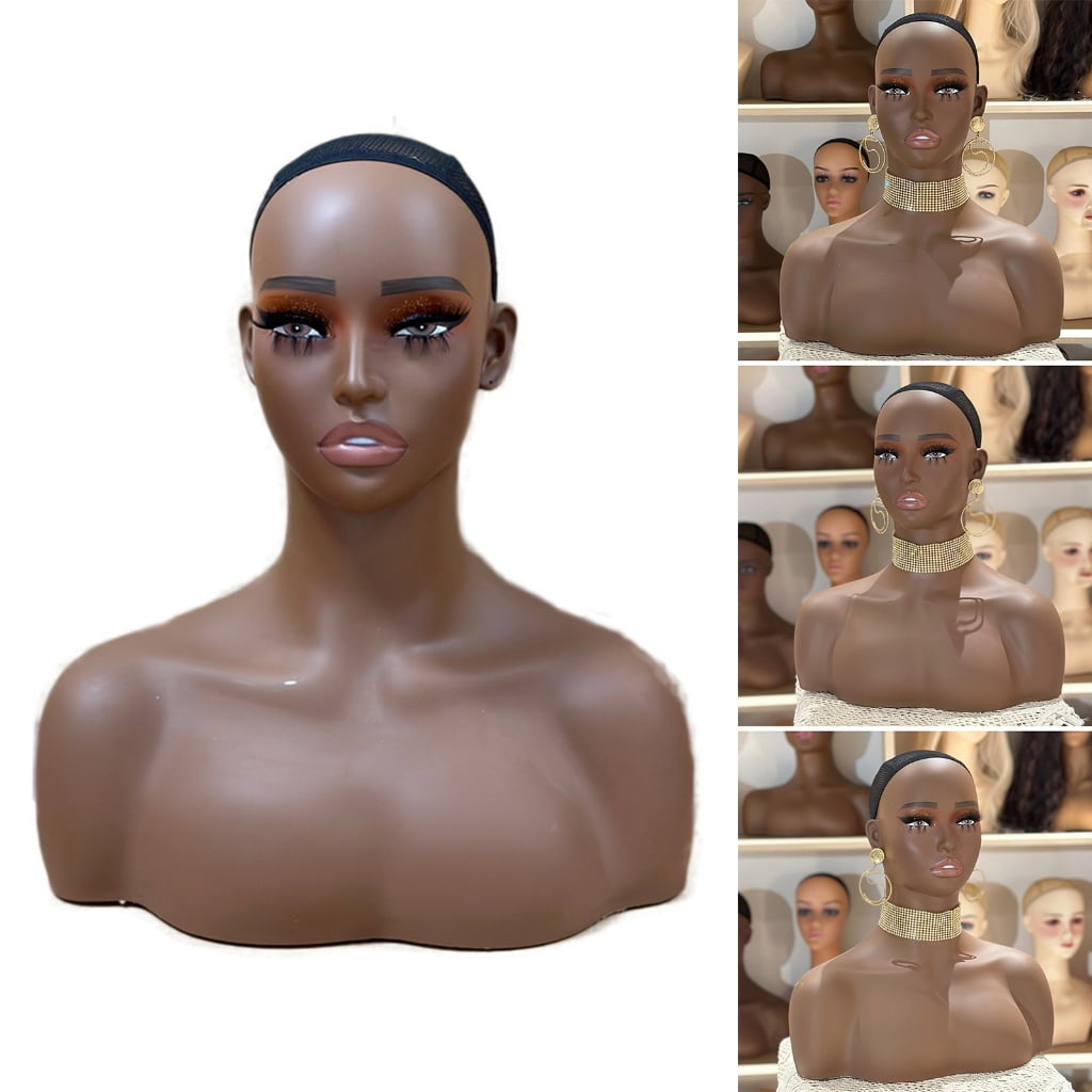 Miiottaa Realistic Female Mannequin Head With Shoulders For Wig Hat Jewelry Display Natural Makeup And Adjustable Net Caps