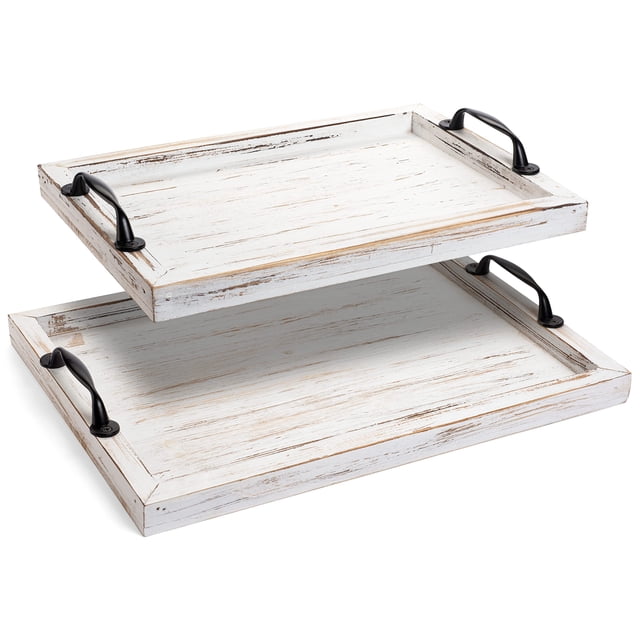 Bandeja para servir Gennua Kitchen Rustic, 2 bandejas anidadoras de madera blanca