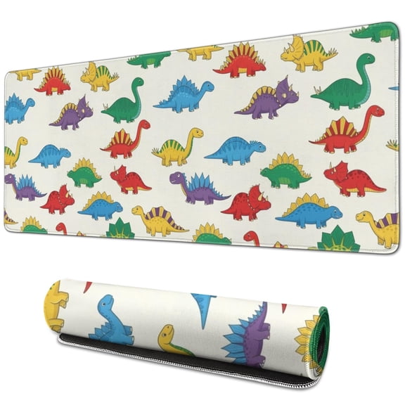 Long Mouse Pads for Desk,White Cartoon Colorful Dinosaurs Pattern Desk Mats on Top Of Desks, Desk Mouse Pad Extra Large with 3mm Non-Slip Base and Stitched Edge for Gaming,Office,Work,Home 31.5"x11.8"