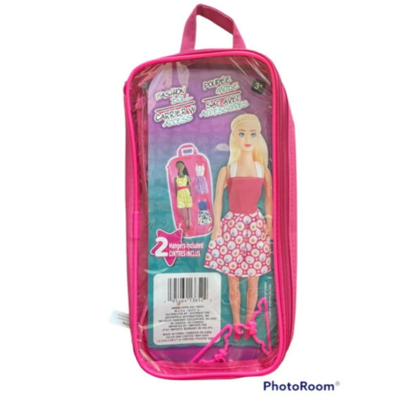 Unknown Fashion Doll Carrying 12" Case Fashion Carrier W Hangers Plus 3 Dolls, Pink, 3-4 Years