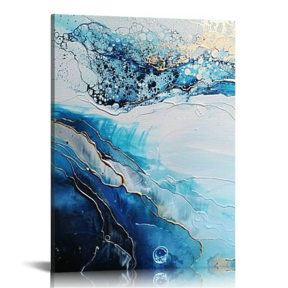 COMIO Abstract Wall Art Bedroom Wall Decor Living Room Coastal Beach Theme Ocean Navy Blue Art Paintings, Blue Decor for Bathroom Lake house, Inspirational Wall Art