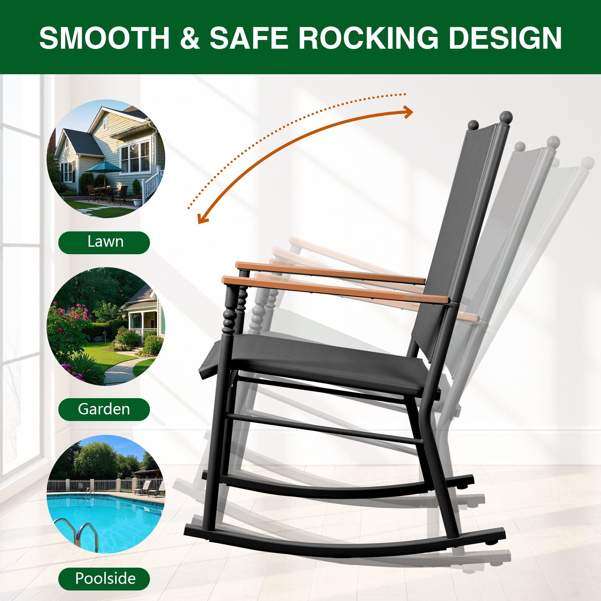 Walsunny Outdoor Patio Chairs Set of 2 Rockers Metal Rocking Chairs Furniture for Porch Backyard Lawn Garden,Black Walsunny Outdoor Patio Chairs Set of 2 Rockers Metal Rocking Chairs Furniture for Porch Backyard Lawn Garden,Black - Image 5