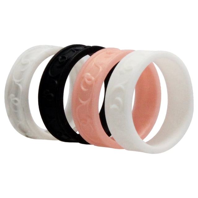 Juego de anillos de boda de silicona con flores - Mármol de ROQ para mujer - Anillo de 4 x 10 mm