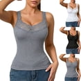 thumbnail image 6 of Ribbed Knit Tank Tops for Women with Lace Detail Sleeveless Slim Fitted Soft V Neck Base Layer Undershirts (L, White), 6 of 6