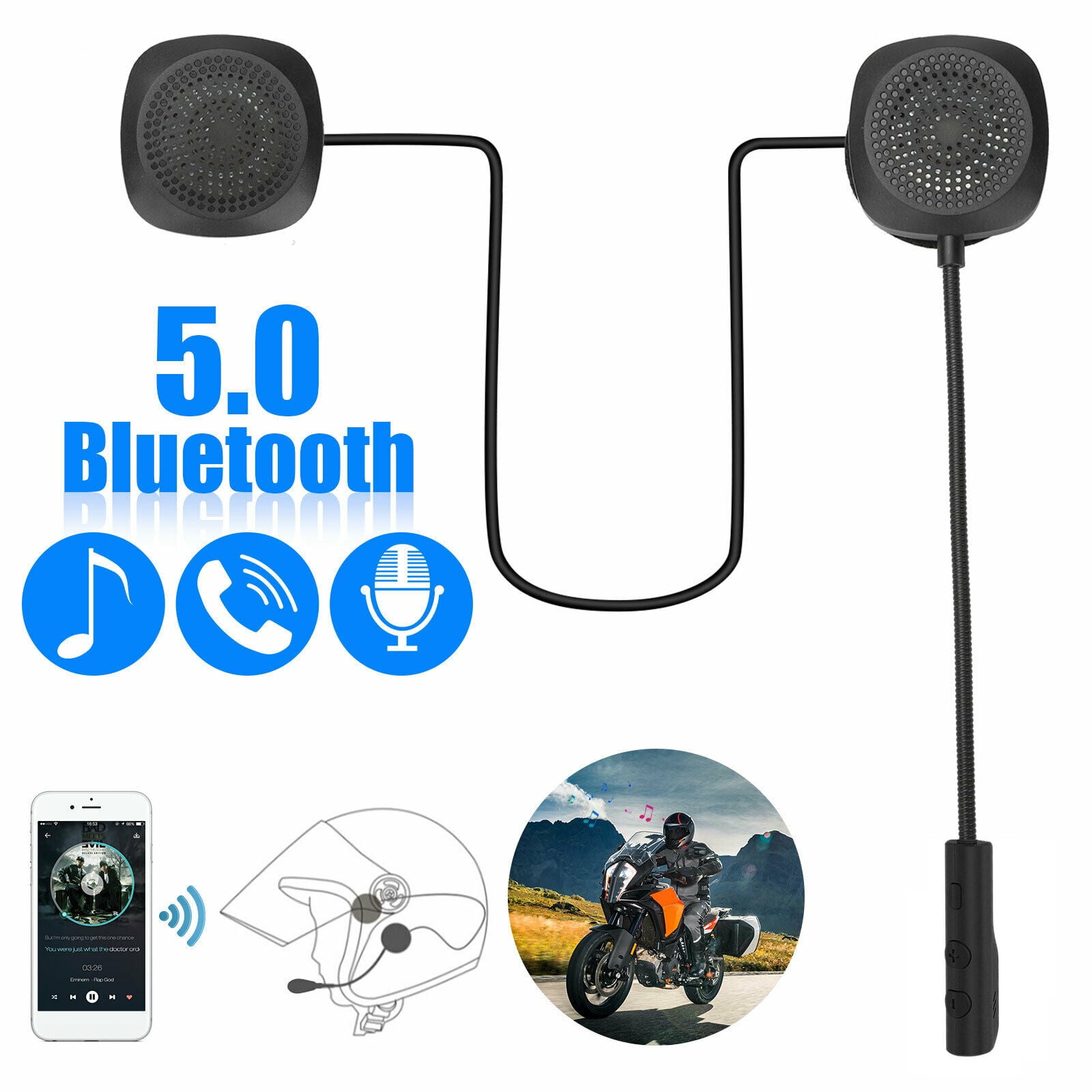 Bluetooth 5.0 Helmet Motorcycle Headset Speakers Handsfree with Mic Rechargeable 