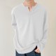 thumbnail image 1 of Blusas y camisas de manga larga con cuello en V para hombre, blusas casuales de color liso con cuello en V y manga larga, blusas de poliéster para hombre, 1 of 6