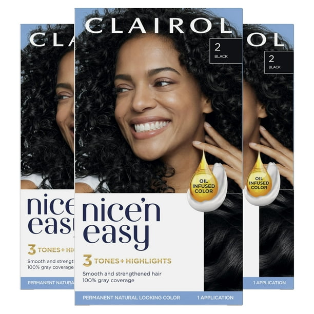 Tinte para el cabello Clairol Nice'n Easy Permanent 2, negro, paquete de 3